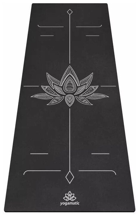 Коврик для йоги и фитнеса каучуковый удлиненный - Арт Йогаматик Black Lotos, 183x66x0.3 см, черный