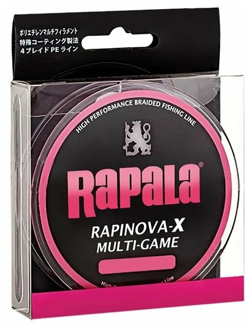 Плетеный шнур Rapala Rapinova-X Multi Game d=0.14 мм, 150 м, 8 кг, розовый, 1 шт.