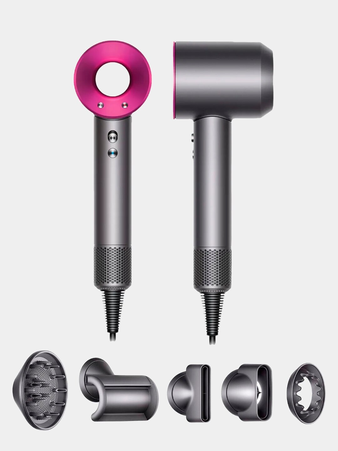 Набор для укладки волос, Фен для волос Super Hair dryer Фен для волос профессиональный с 5 магнитными насадками, розовый - фотография № 1