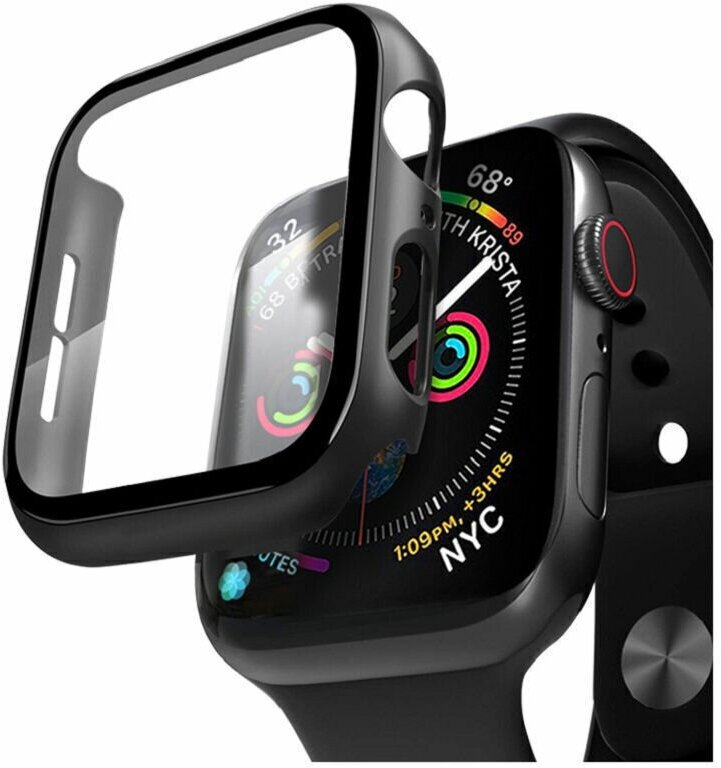 Защитный пластиковый чехол (кейс) Apple Watch Series 4 SE 6 5 (Эпл Вотч) 44 мм для экрана/дисплея и корпуса противоударный бампер черный