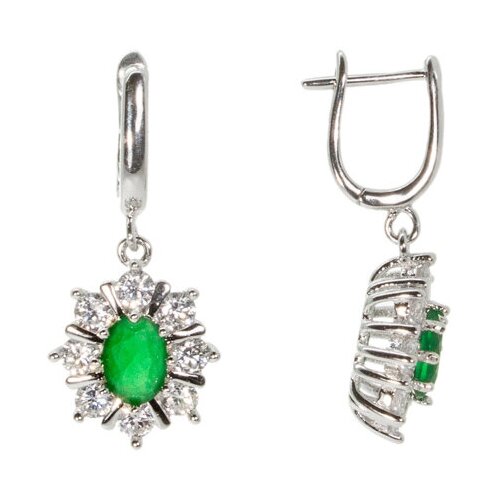 Серебряные серьги с зелёным и белыми фианитами
