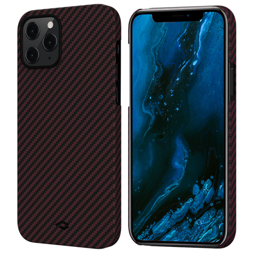 фото Чехол pitaka magez case для iphone 12 pro max бордовый карбон - twill (kl1203pm)