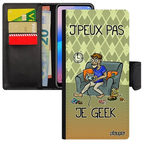 фото Ударопрочный чехол книжка на телефон // galaxy a10 // "не могу - играю!" комикс шутка, utaupia, зеленый