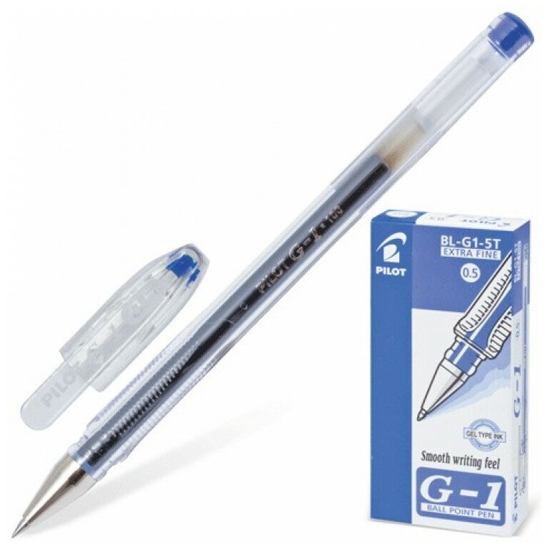 Ручка гелевая Pilot G-1, корпус прозрачный, узел 0,5 мм, линия 0,3 мм, синяя (BL-G1-5T)