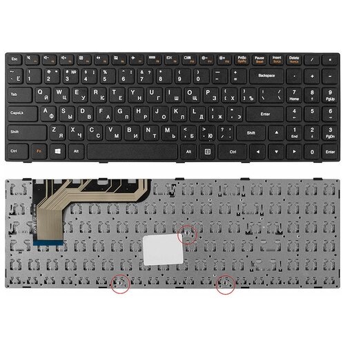 Клавиатура для ноутбука Lenovo IdeaPad 100-15IBY черная с черной рамкой плоский Enter смещенное крепление 116000₽