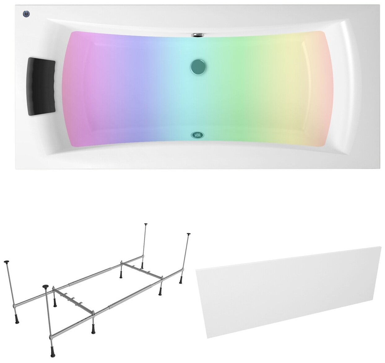 Комплект 5 в 1 Lavinia Boho Evan S4-3711017P, акриловая ванна 170x75 см, каркас, подголовник, лицевой экран, хромотерапия