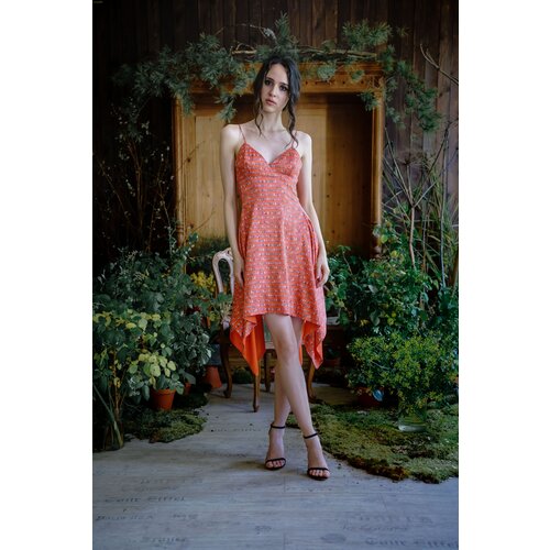 Платье-комбинация TOPAZA PELLA, натуральный шелк, повседневное, прилегающее, мини, размер 44, оранжевый