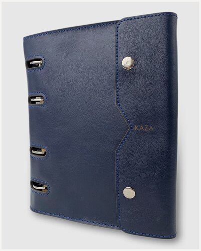 Изображение товара Тетрадь на кольцах со сменным блоком А5 кожа натуральная Zem темно-синий KAZA