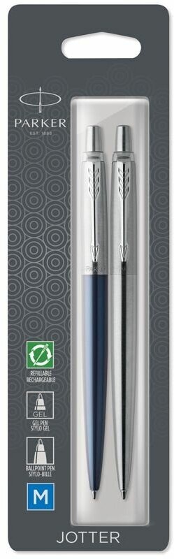 Набор Parker "Jotter London": шар. ручка Blue + гел. ручка Stainless Steel, 1,0мм, кнопочн, блистер