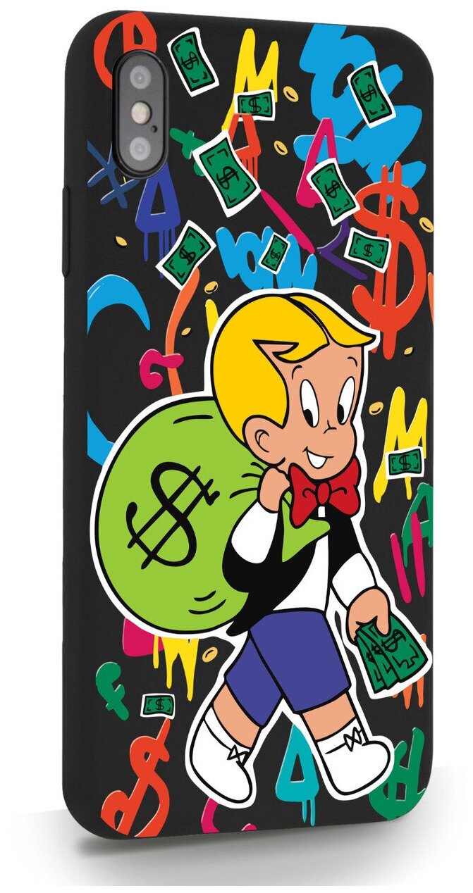 Черный силиконовый чехол MustHaveCase для iPhone XsMax Monopoly Richie Rich/ Монополи Богатенький Риччи для Айфон 10С Макс Противоударный