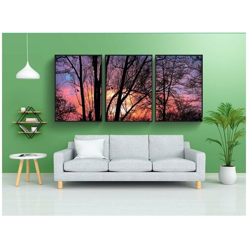 фото Набор модулных постеров для интерьера "заход солнца, небо, облака" 60x90 см. в тубусе, без рамки lotsprints