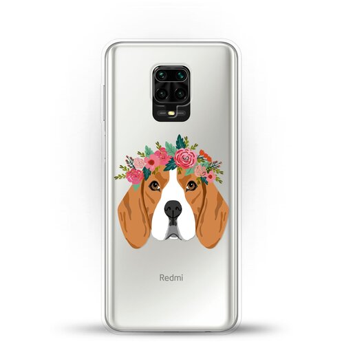 фото Силиконовый чехол бигль с цветами на xiaomi redmi note 9 pro andy & paul