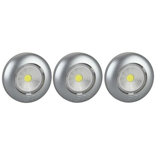 фото Эра sb-504 фонарь new пушлайт "аврора" [cob, 3xaaa, серебристый, 3шт в кор]