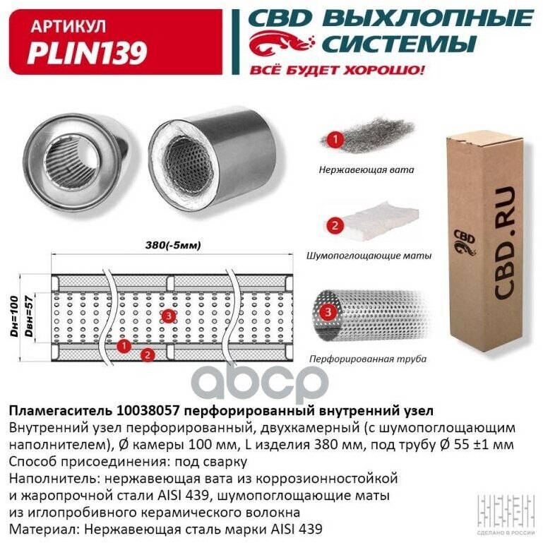 Plin139 Cbd Пламегаситель Коллекторный 100X380x57мм CBD арт. PLIN139