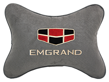 Автомобильная подушка на подголовник алькантара L.Grey с логотипом автомобиля EMGRAND