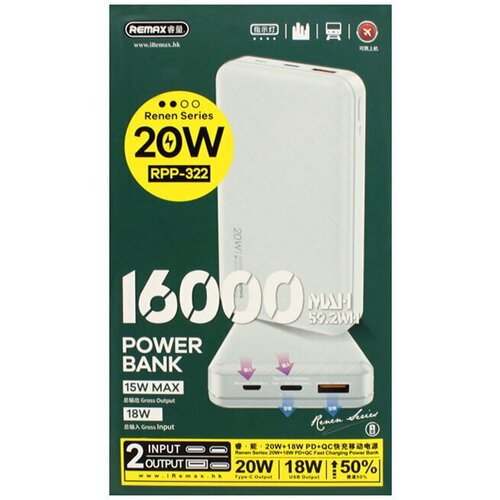 Внешний аккумулятор Remax 16000 mAh RPP-322 15W белый