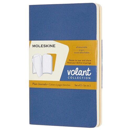 Блокнот Moleskine VOLANT QP713B41M17 Pocket, 90x140 мм, 80 страниц, нелинованный, мягкая обложка, синий/желтый янтарный (2 штуки)