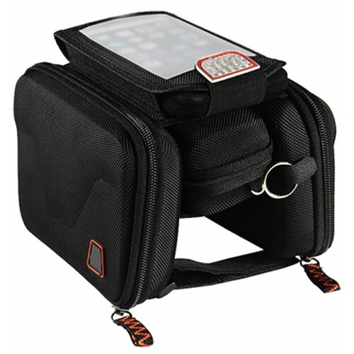фото Компактная сумка на раму велосипеда с водонепроницаемым чехлом для телефона, черная, 19х12х5 см moscowcycling
