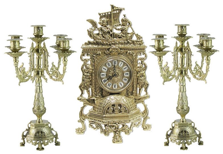 Часы каминные с канделябрами на 5 свечей Высота: 40 см