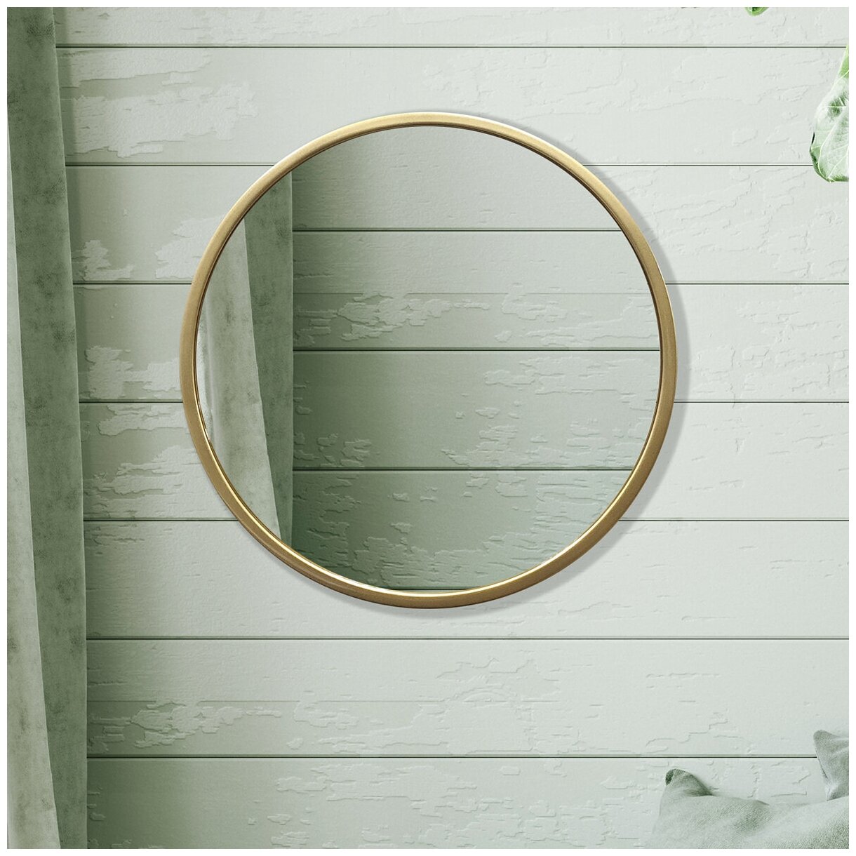 Зеркало настенное круглое в тонкой раме Carina золото 60х60 см для ванной комнаты - фотография № 2