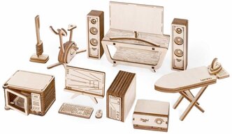 Деревянный конструктор Lemmo набор мебели "Бытовая техника", 100 деталей