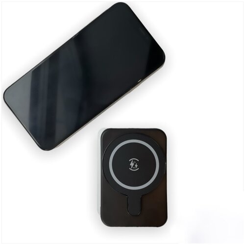 Быстрая беспроводная зарядка на магните 6000 mAh внешний аккумулятор магнитная зарядкаpower bank повер банк черный 109900₽