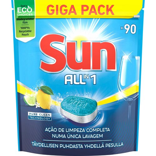 Таблетки для посудомоечной машины Sun All-In-One Lemon, 90 таблеток, GIGA PACK