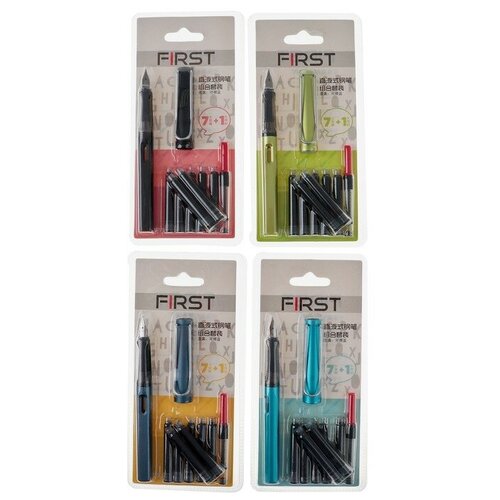 Ручка перьевая 7 картриджей чёрных поршень блистер микс 430₽