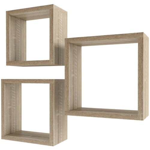 Полки настенные цвет сонома 3 шт 24х24 см/27х27 см/30х30 см / полки навесные / полки для книг /