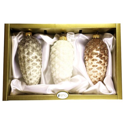 фото Набор елочных игрушек irena co три шишки 63150, золотистый/белый, 3 шт.