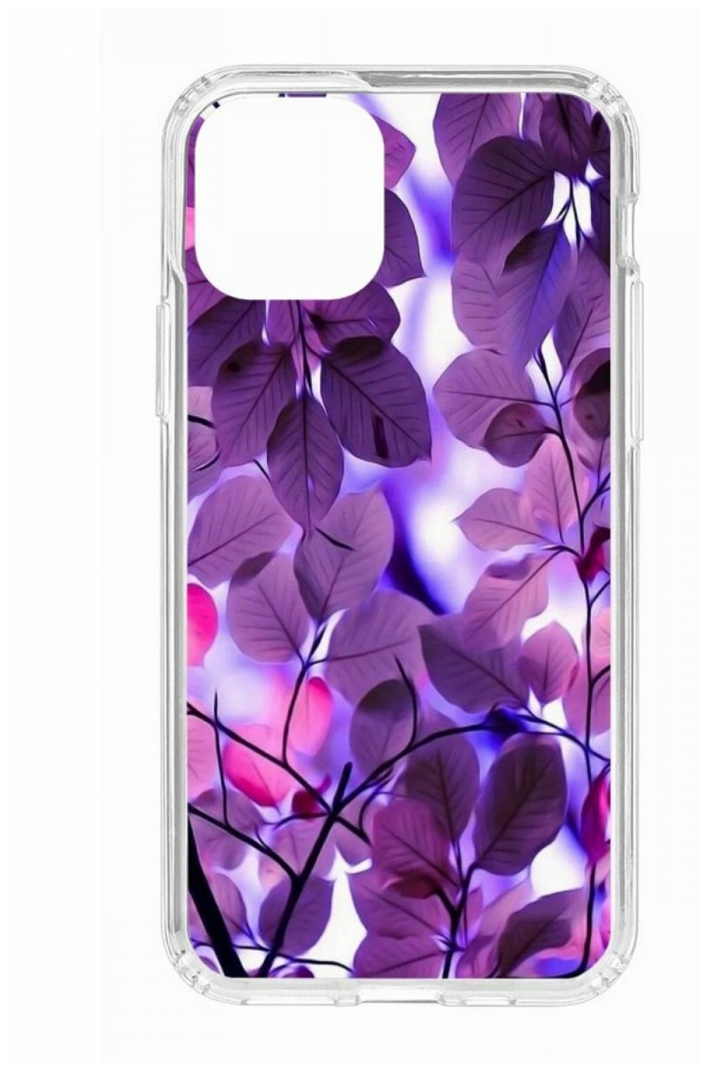 Чехол на Apple iPhone 11 Pro Kruche Print MagSafe Purple leaves/накладка/с рисунком/прозрачный/бампер/противоударный/магсейф/защита камеры