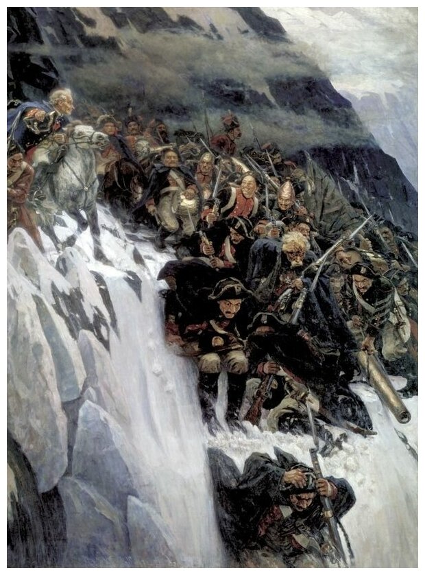 Репродукция на холсте Переход Суворова через Альпы в 1799 году (Suvorov Crossing the Alps in 1799) Суриков Василий 50см. x 68см.