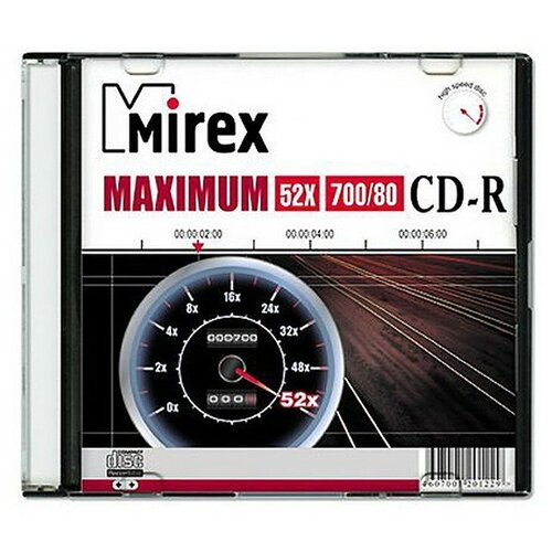 Диск CD-R Mirex Maximum 700MB, 52x, SLIM-футляр (UL120052A8S) носители информации cd r 52x mirex maximum slim 1 ul120052a8s