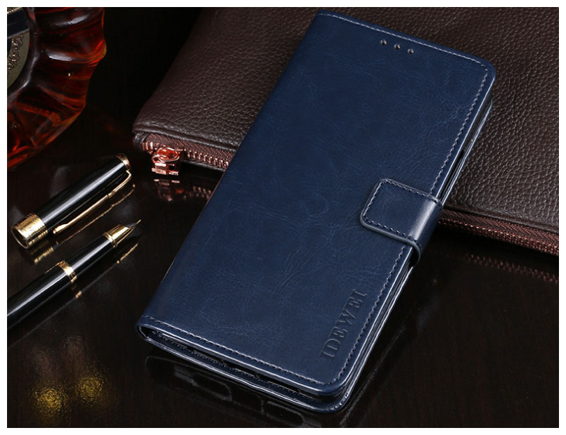 Чехол-книжка MyPads Porta Biglietti из импортной кожи с подставкой застёжкой и визитницей для Asus ROG Phone 5 / ROG Phone 5s синий