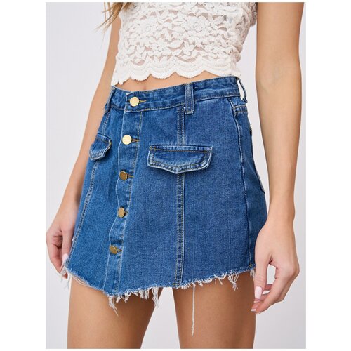 фото Юбка джинсовая brandstoff голубая короткая на пуговицах, шорты джинсовые, юбка-шорты, мини юбки женская одежда