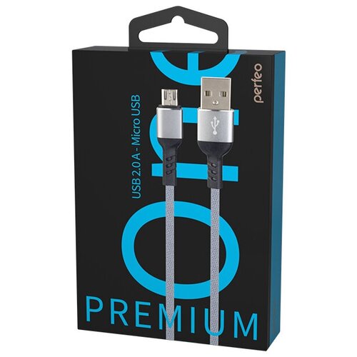 фото Кабель perfeo usb2.0 a вилка - micro usb вилка, серый, длина 1 м., бокс (u4806)