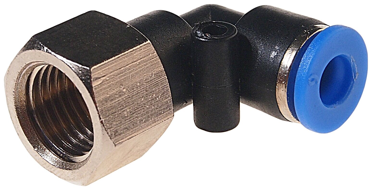 Фитинг угловой для пластиковых трубок 6мм с внутренней резьбой 1/4" ROCKFORCE RF-SPLF06-02