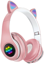 Детские беспроводные наушники Cat Ear P33M / Полноразмерные Bluetooth наушники со светящимися ушами, со встроенным микрофоном и радио (розовый)