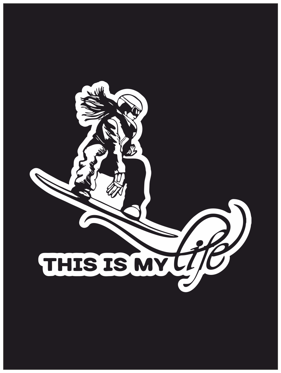Наклейка на авто "Это моя жизнь! Девушка на сноуборде" 17х16см.