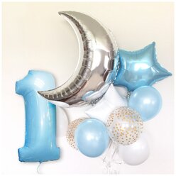Набор из воздушных шаров, наполненных гелием Малыш месяц Цифра и Фонтан