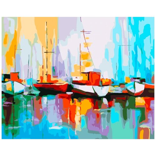 фото Картина по номерам color kit «цветные лодки в порту» (холст на подрамнике, 40х50 см)