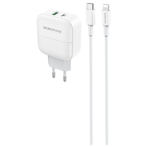 Сетевое зарядное устройство Borofone BA46A Premium + кабель USB Type-C-Lightning, 18 Вт, Global, белый зарядное устройство borofone ba46a premium кабель type c lightning white 6931474727367