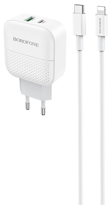 Сетевое зарядное устройство Borofone BA46A Premium + кабель USB Type-C-Lightning, 18 Вт, белый