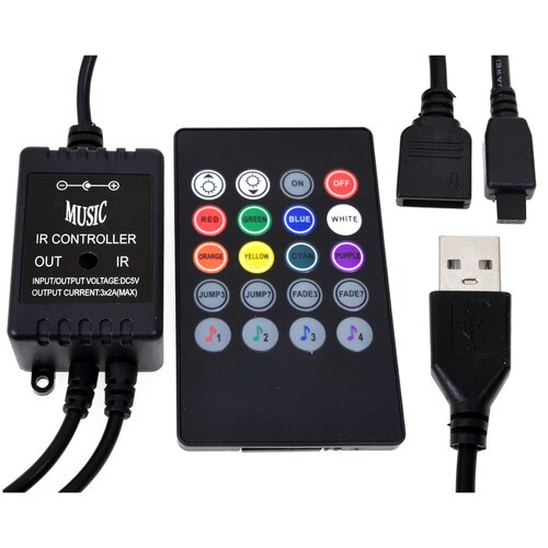 Контроллер RGB музыкальный с пультом для светодиодной ленты Music IR Controller DLED c USB 5V dc 5v 24v led usb rgb controller 12v 4pin wireless music bluetooth controller rgb for 5050 2835 3528 led strip light