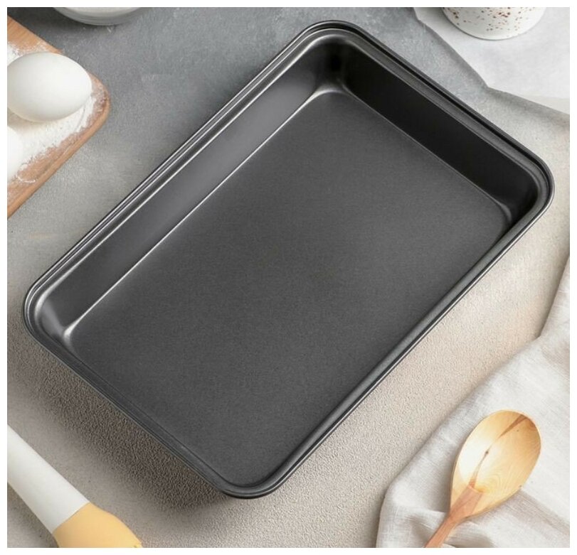 фото Противень Доляна «Прямоугольник. Жаклин», 30×20×4,5 см, антипригарное покрытие, цвет чёрный