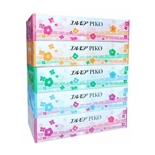 Салфетки бумажные двухслойные мягкие Kami Shodji ELLEMOI Piko, Япония. Спайка (5 коробок по 160 шт.)