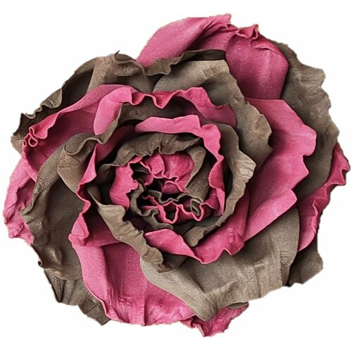 Заколка-брошь для волос/одежды/сумки большой цветок роза шоколадно-винного цвета 2141м