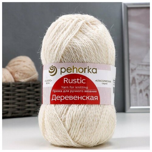 фото Пряжа "деревенская" 100% полугрубая шерсть 250м/100гр (01-белый) пехорка