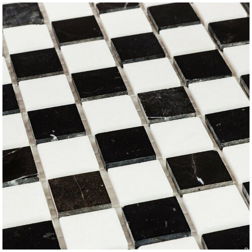 Мозаика из натурального мрамора Nero Marquina и Thassos White DAO-609-23-4. Глянцевая. Размер 300х300мм. Толщина 4мм. 1 лист. Площадь 0.09м2