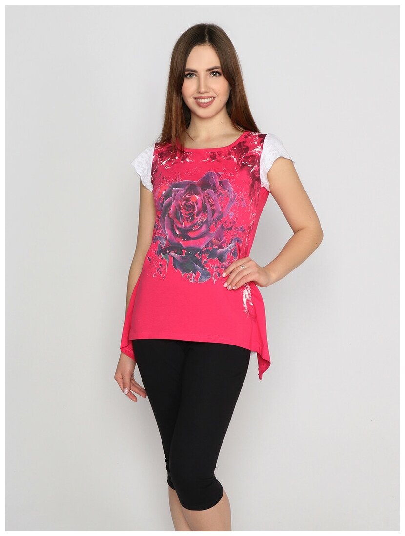 Комплект женский "роза" футболка+бриджи кулирка фуксия